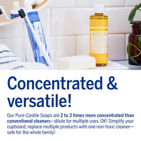 Dr. Bronner's tea tree foam on hand illustrating gentle lather for versatile use