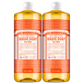 Dr. Bronner's tea tree front packaging shows two 32oz bottles and product value