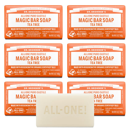 Dr. Bronner's tea tree front packaging showing product and benefits