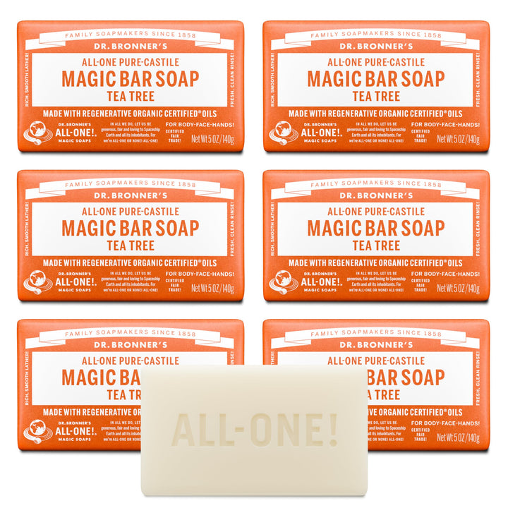 Dr. Bronner's tea tree front packaging showing product and benefits