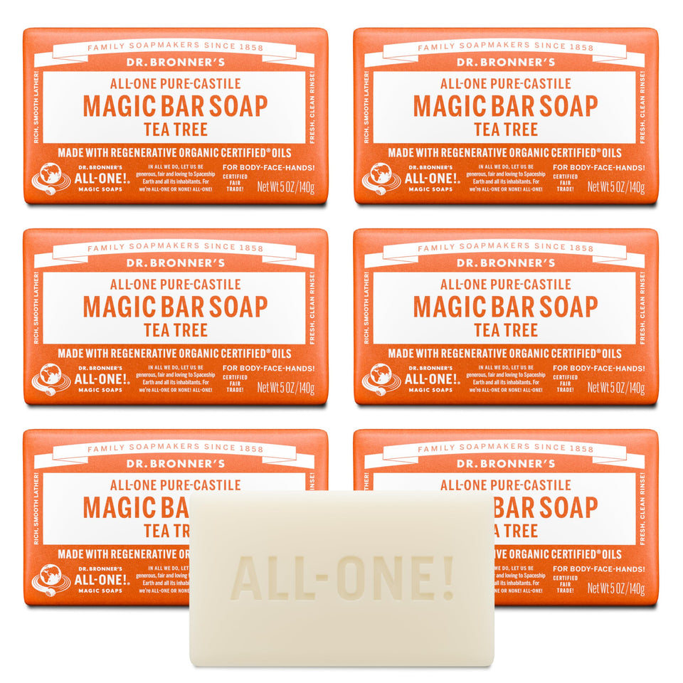 Dr. Bronner's tea tree front packaging showing product and benefits