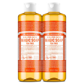 Dr. Bronner's front packaging showing tea tree soap and concentrated benefit