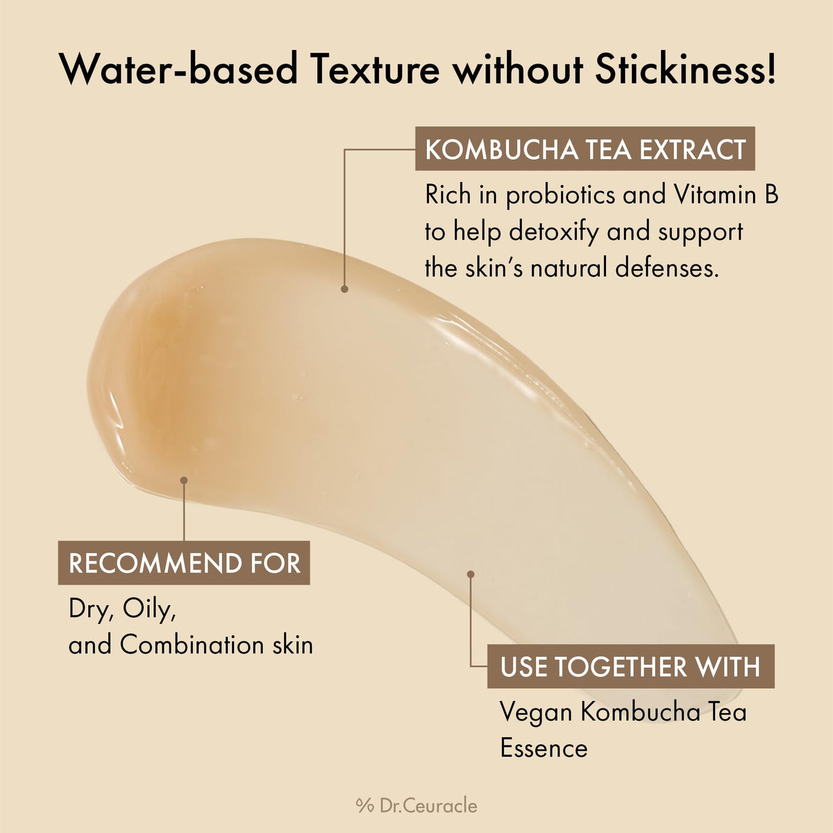 Dr.Ceuracle gel cream applied on hand demonstrating lightweight feel and easy spread