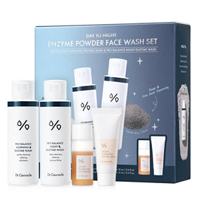 Dr.Ceuracle front packaging duo showing AM and PM powder washes and included mini skincare gifts