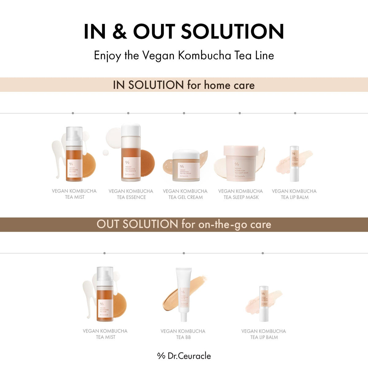Dr.Ceuracle Vegan Kombucha set staged on bathroom shelf for effortless routine