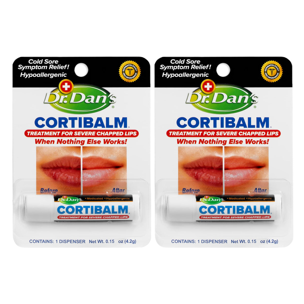 Dr. Dan's Cortibalm front packaging shows product name and 2-pack convenience