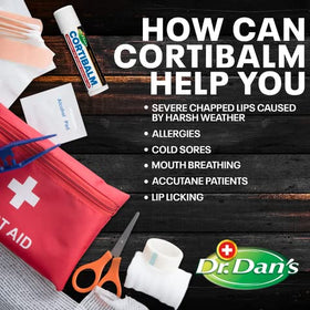 Dr. Dan's Cortibalm held in hand for scale showing compact travel-ready benefit