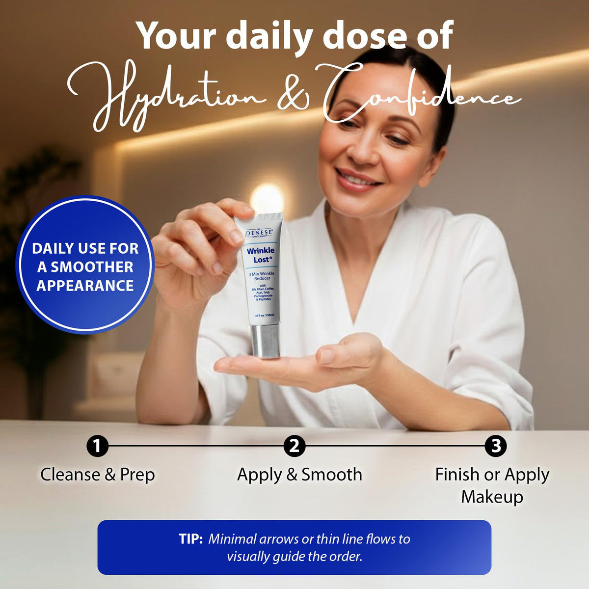 Dr. Denese product layered with makeup showing compatibility