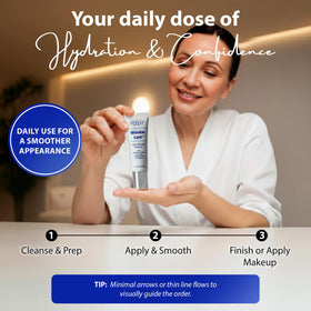 Dr. Denese product layered with makeup showing compatibility