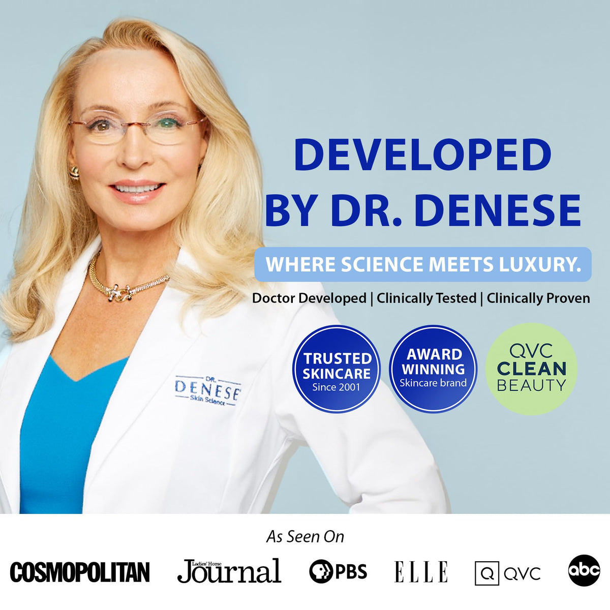 Dr. Denese on vanity in bathroom scene showing daily use benefit