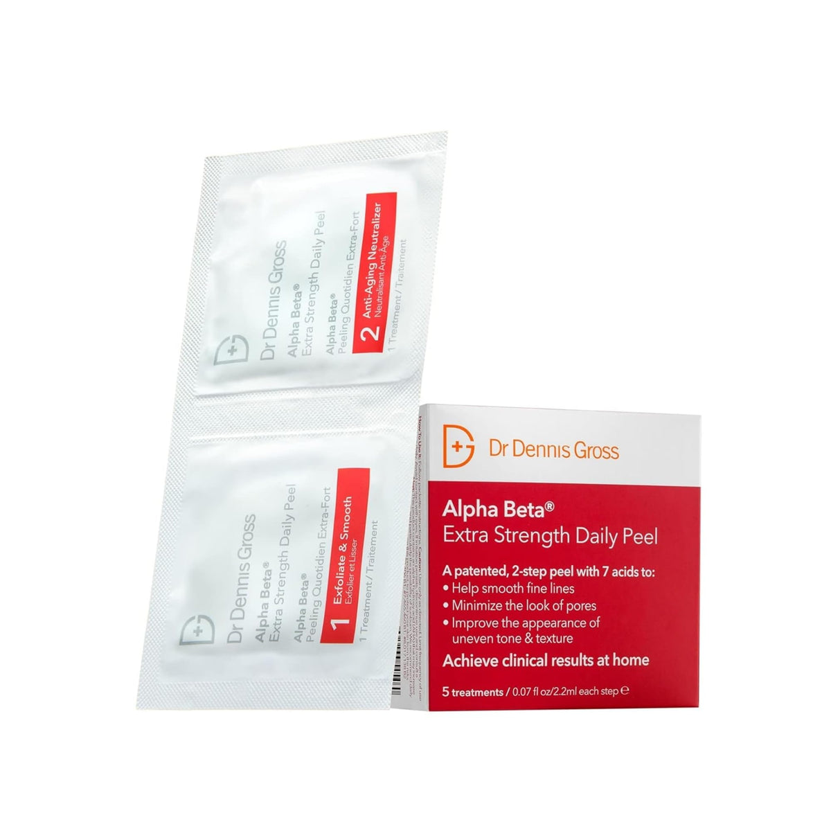 Dr. Dennis Gross front packaging showing product name and treatments, highlighting professional results