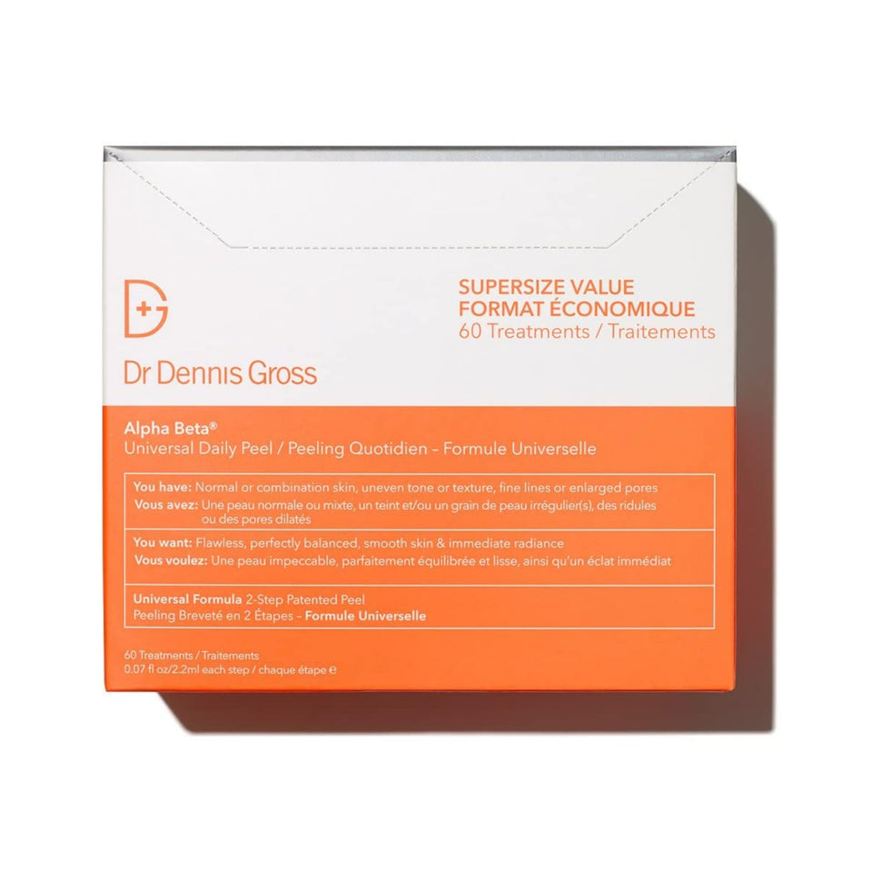 Dr. Dennis Gross front packaging showing two-step peel and 60 treatments for convenience