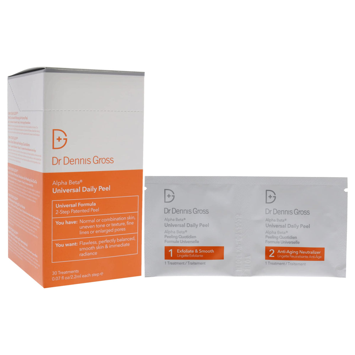Dr Dennis Gross application in hand illustrating easy two-step use and instant radiance