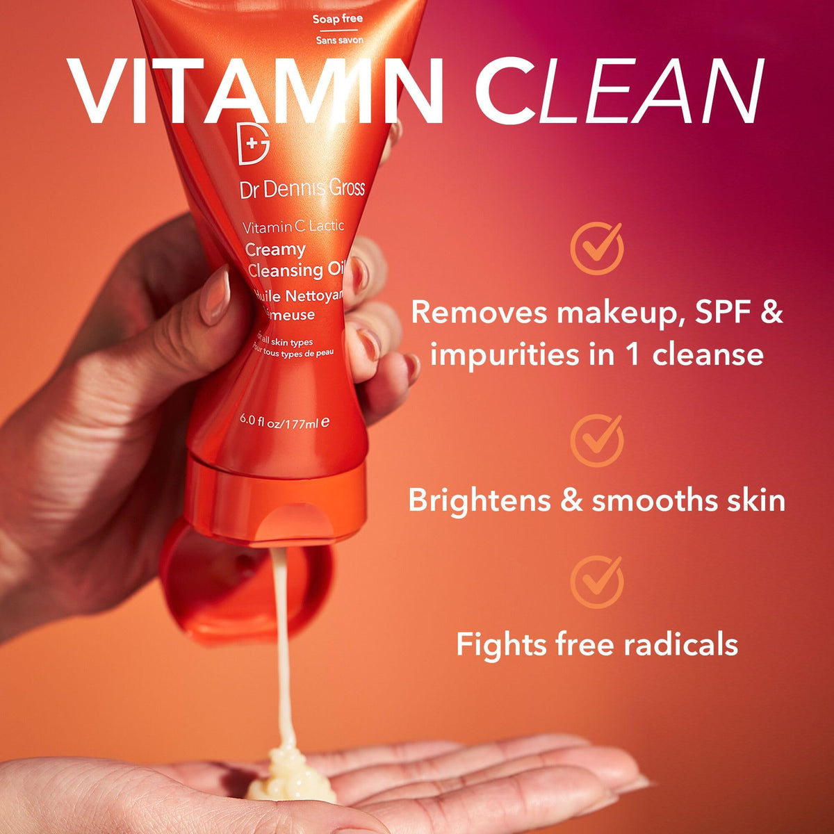 Dr Dennis Gross emulsified milky cleanser in hand for easy rinsing
