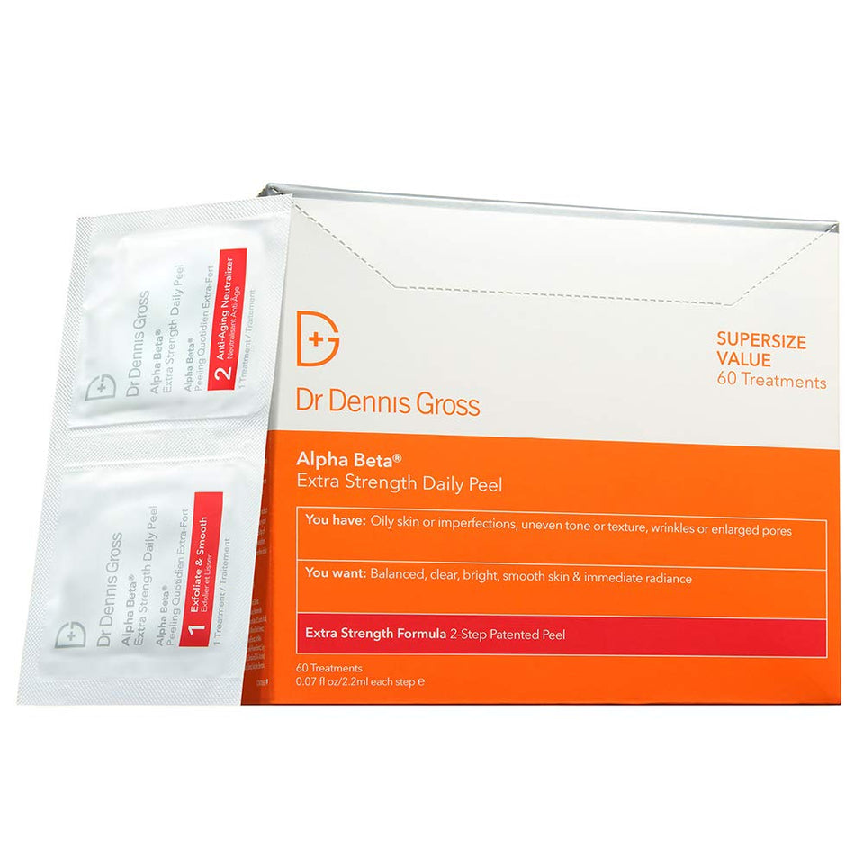 Dr Dennis Gross front packaging showing extra strength peel and clarity benefits