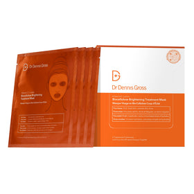 Dr Dennis Gross front packaging showing four brightening treatment masks and benefits