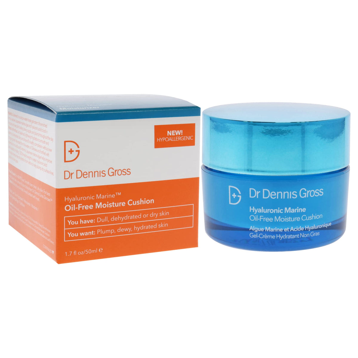 Dr Dennis Gross moisturizer held in hand to show 1.7 oz size and portable daily use benefit