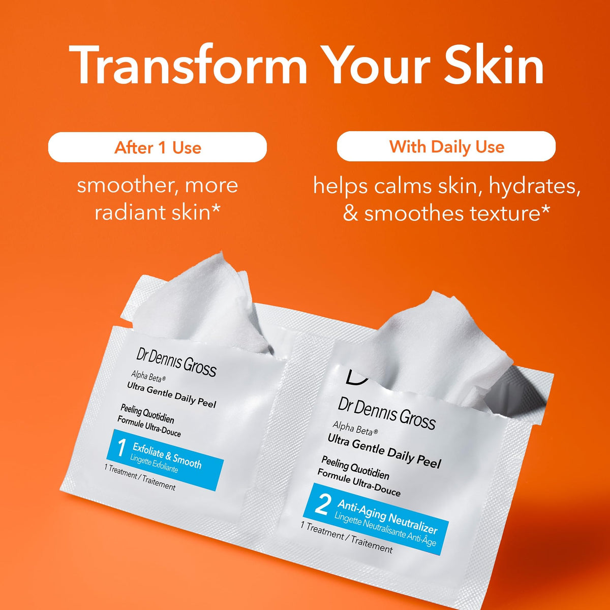 Dr Dennis Gross open treatment pad close-up illustrating gentle application benefit