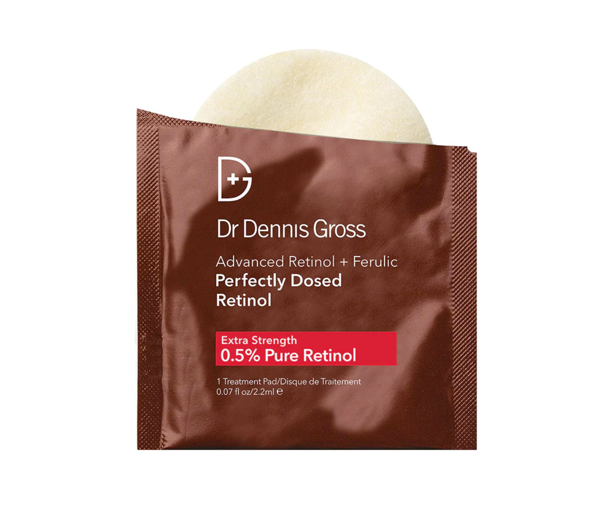 Dr Dennis Gross front packaging showing eight pre-dosed retinol pads for convenience