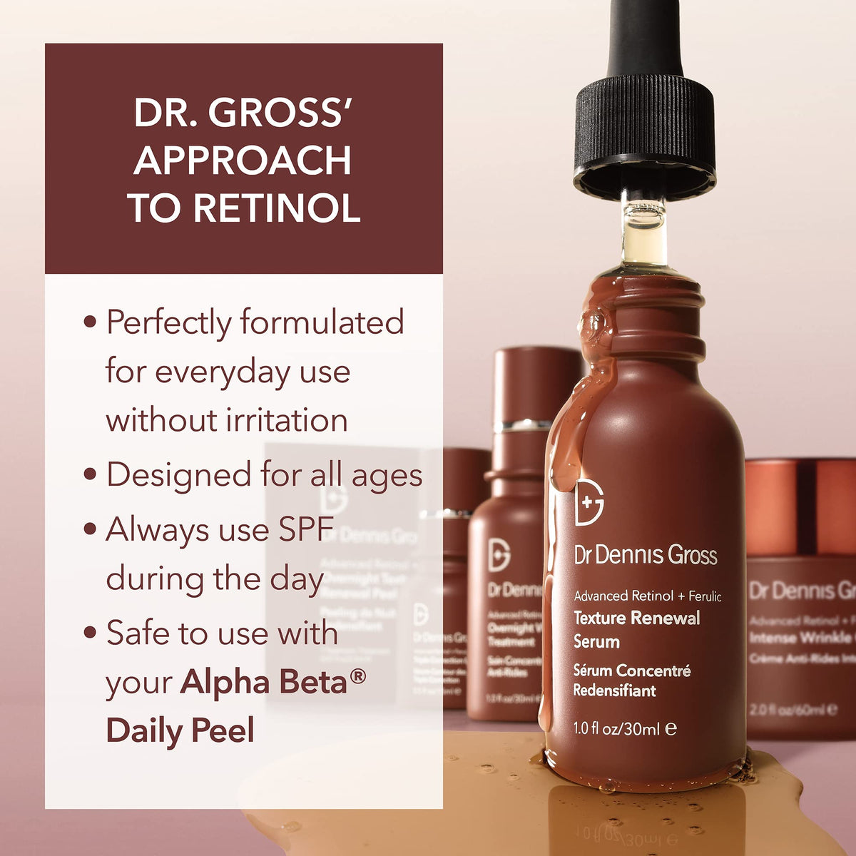 Dr Dennis Gross product next to skincare stack for layering compatibility benefit
