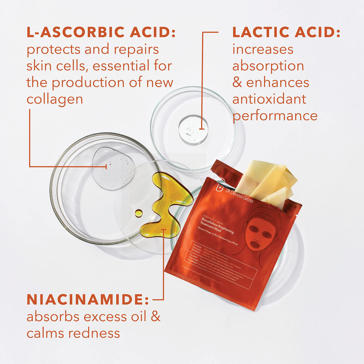 Dr Dennis Gross serum texture showing viscous vitamin C lactic formula for radiance