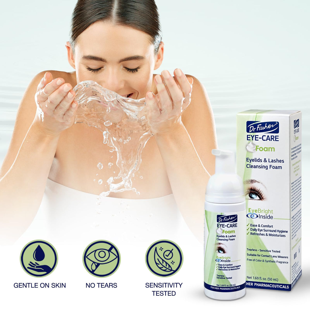 Dr. Fischer foam on fingertip ready for application offering precise, tear-free use