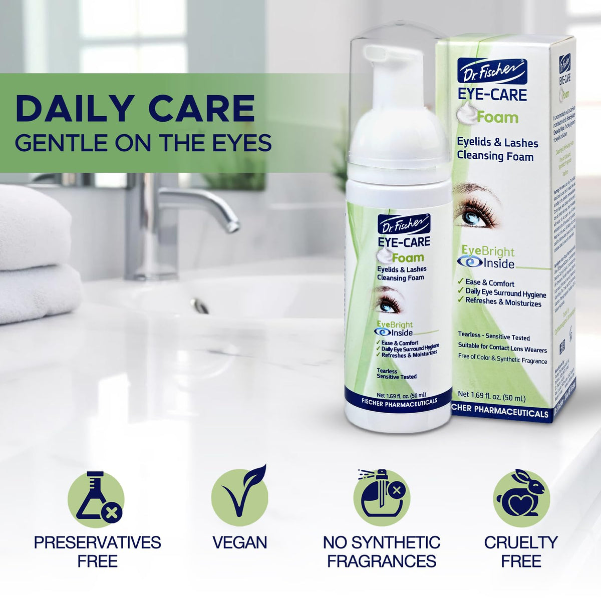 Dr. Fischer bottle held in hand showing compact size and travel-friendly convenience