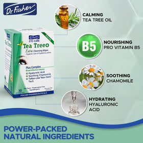 Dr. Fischer ingredient label showing tea tree oil and hyaluronic acid