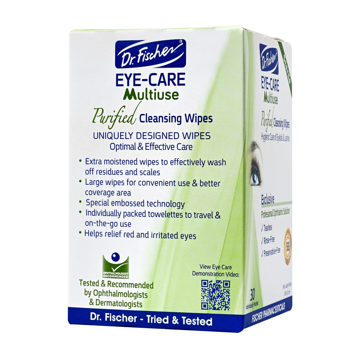 Dr. Fischer wipes inside handbag showing quick on-the-go eyelid cleansing