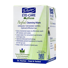 Dr. Fischer wipes inside handbag showing quick on-the-go eyelid cleansing
