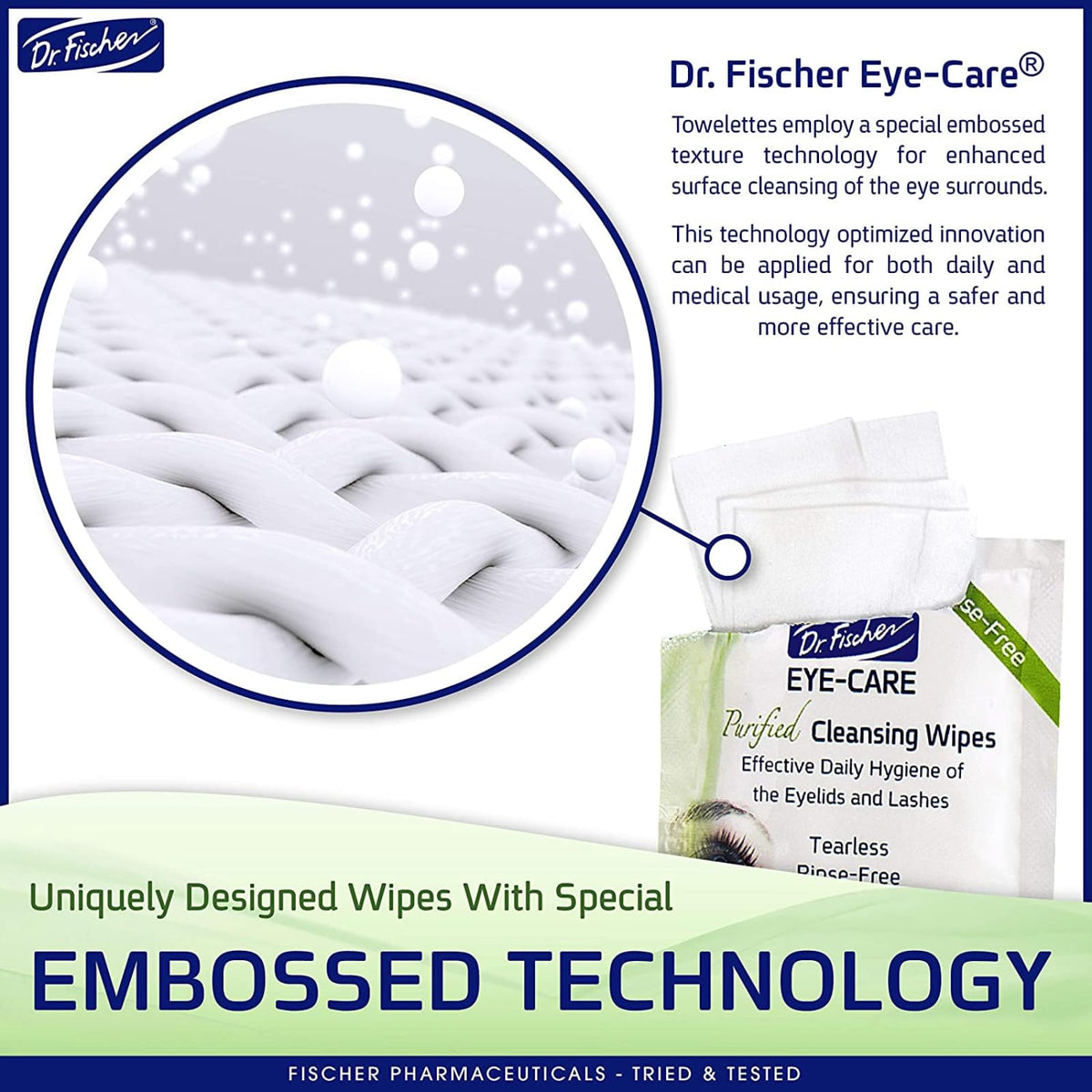 Dr. Fischer open wipe close-up demonstrating gentle pre-moistened cloth