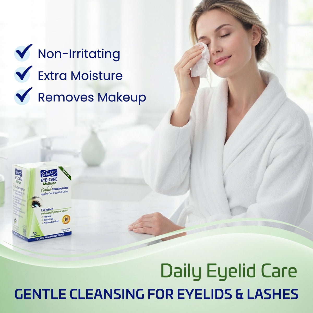 Dr. Fischer single pre-moistened wipe unfolded to show size and easy handling