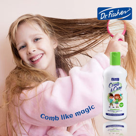 Dr. Fischer soft hair after use on child showing smooth, tangle-free results