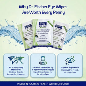 Dr. Fischer wipe removing mascara to demonstrate effective gentle cleansing