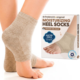 Dr. Frederick's Original front packaging showing beige shea socks and benefit