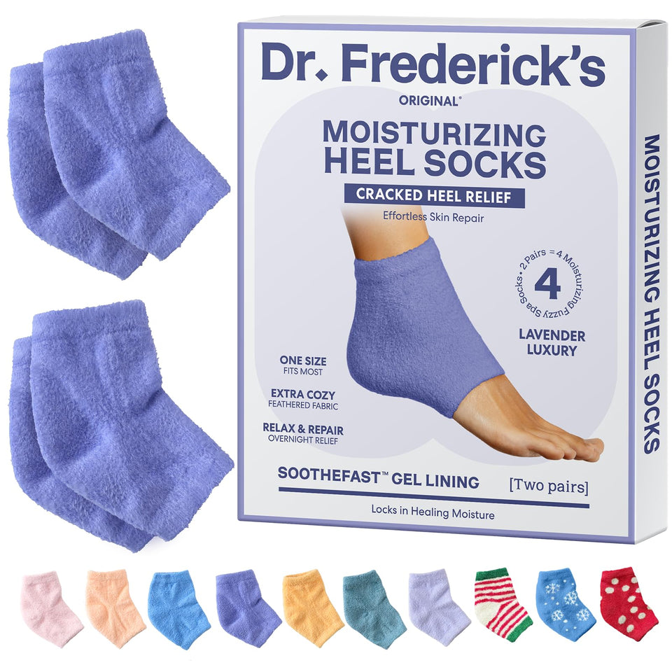 Dr. Frederick's front packaging showing lavender heel socks and benefits