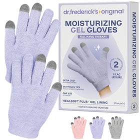 Dr. Frederick's front packaging showing lilac leisure gloves and benefits
