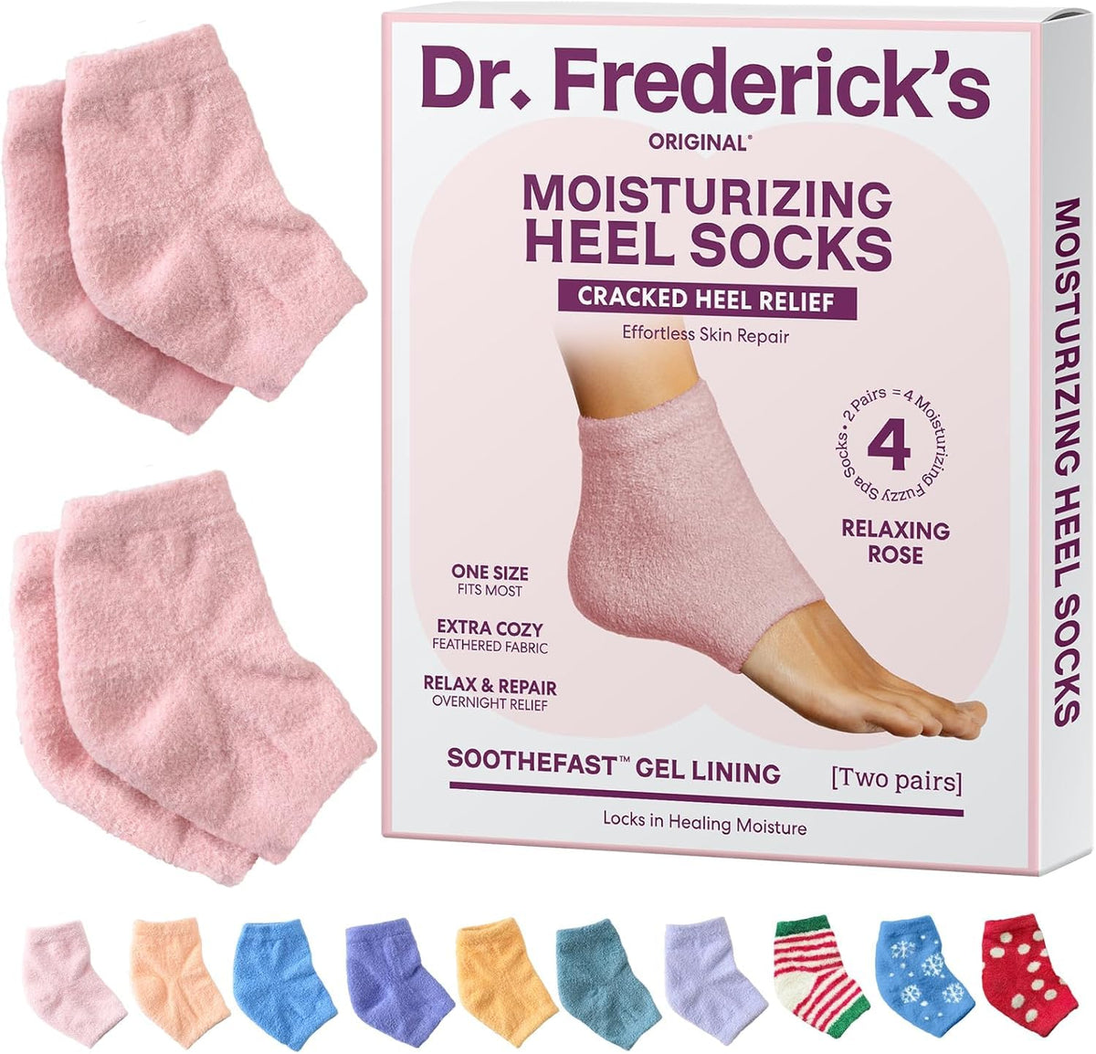 Dr. Frederick's front view packaging in rose, shows product and benefit
