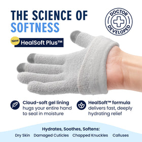 Dr. Frederick's gloves worn on hands while typing for convenience