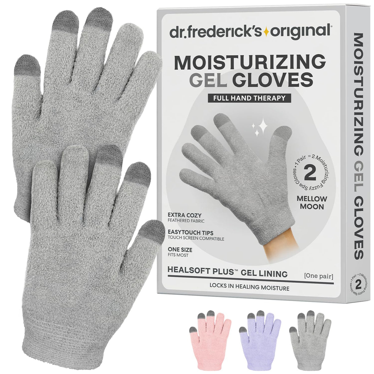 Dr. Frederick's packaging front view showing gloves and benefits