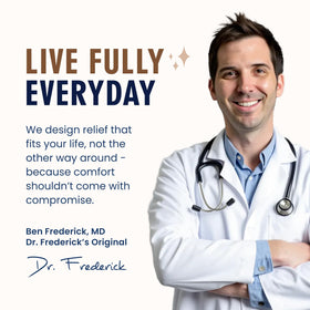 Dr. Frederick's socks on bathroom vanity as self-care gift idea benefit