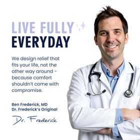 Dr. Frederick's lifestyle shot on sofa conveying relaxation and pampering foot care