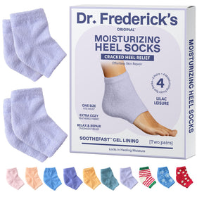 Dr. Frederick's lilac heel socks front packaging showing color and pair benefit