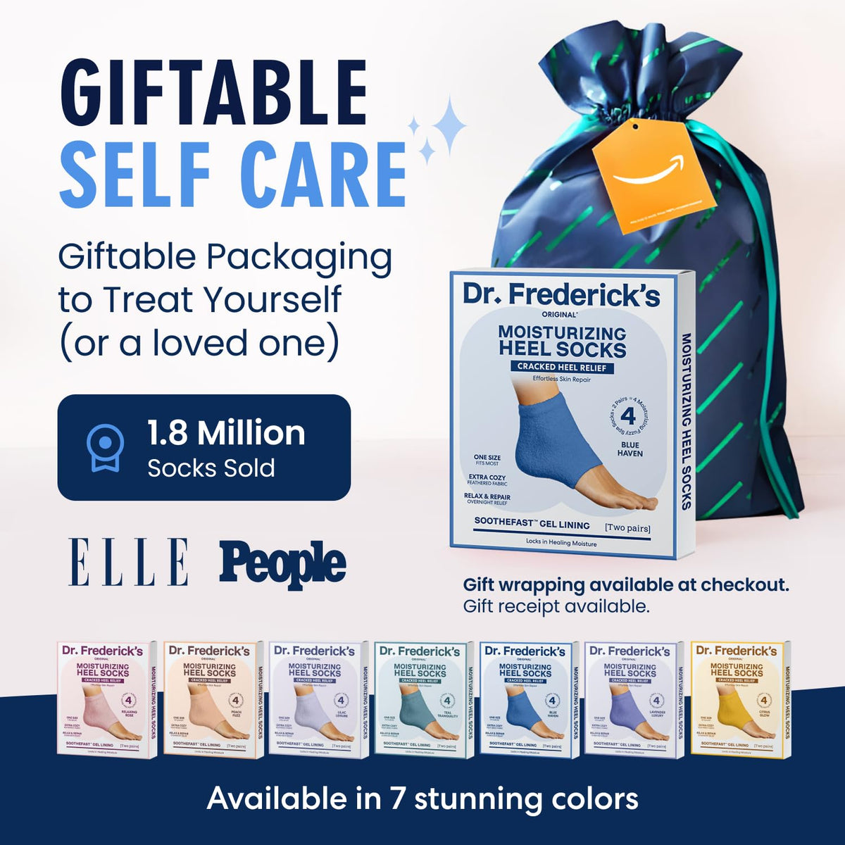 Dr. Frederick's socks shown on foot to illustrate fit and size scale