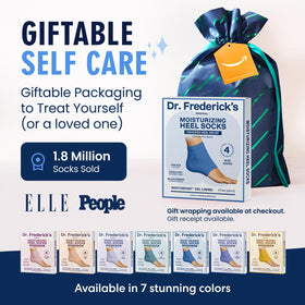 Dr. Frederick's socks shown on foot to illustrate fit and size scale