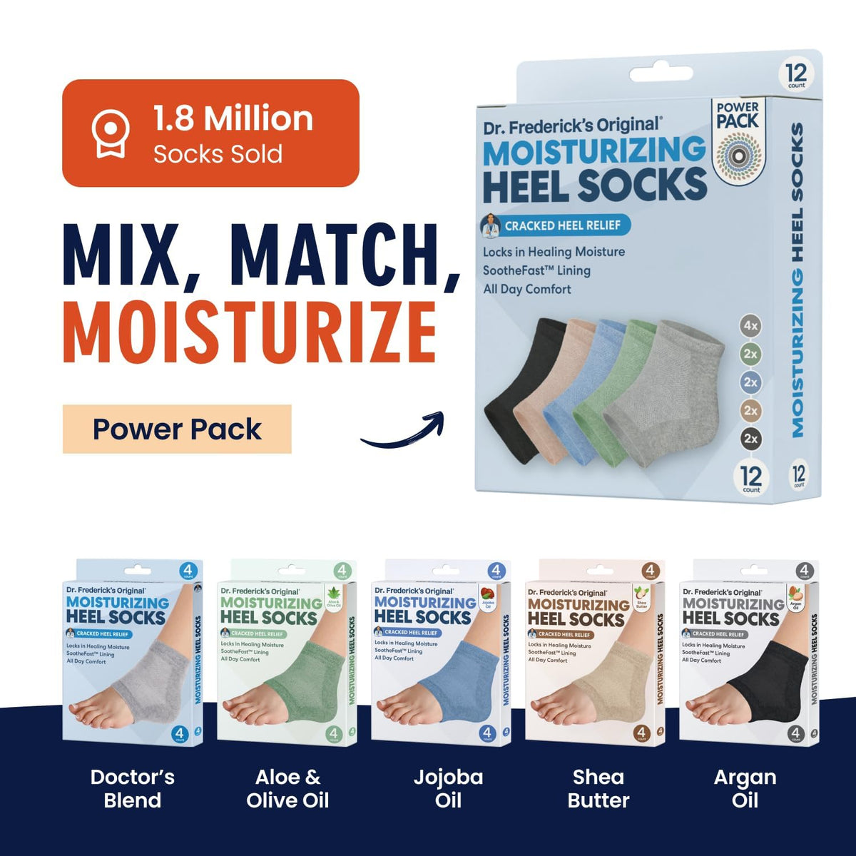 Dr. Frederick's socks held in a hand illustrating size and stretch