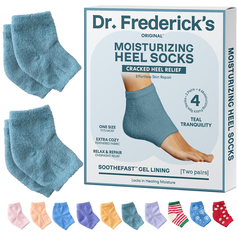 Dr. Frederick's front packaging showing teal socks and benefits