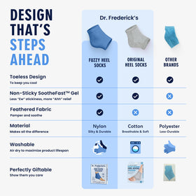 Dr. Frederick's socks on feet in bed providing hands-free overnight hydration