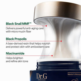 Dr. G ingredient setup with niacinamide bottle highlighting brightening and barrier support