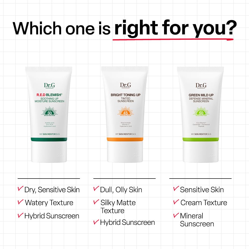 Dr. G flatlay with ingredients and SPF45 emphasizing brightening support